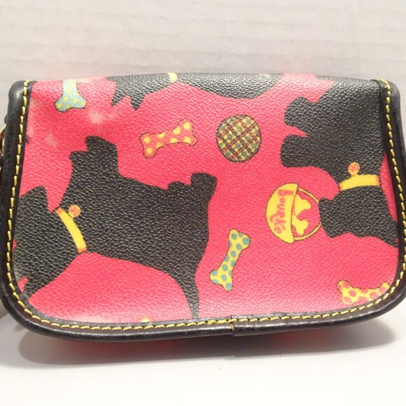 Dooney & Bourke Scottie Dog Flap Wristlet Red Black Snap Close - Picture 3 of 4